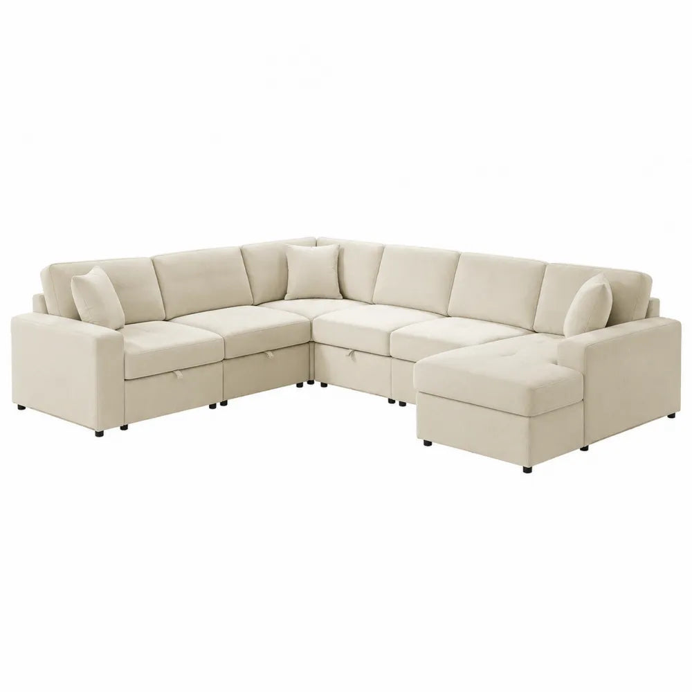 Ecksofa Set Beige Polyestersamt L-Form 300 x 230 x 85 cm