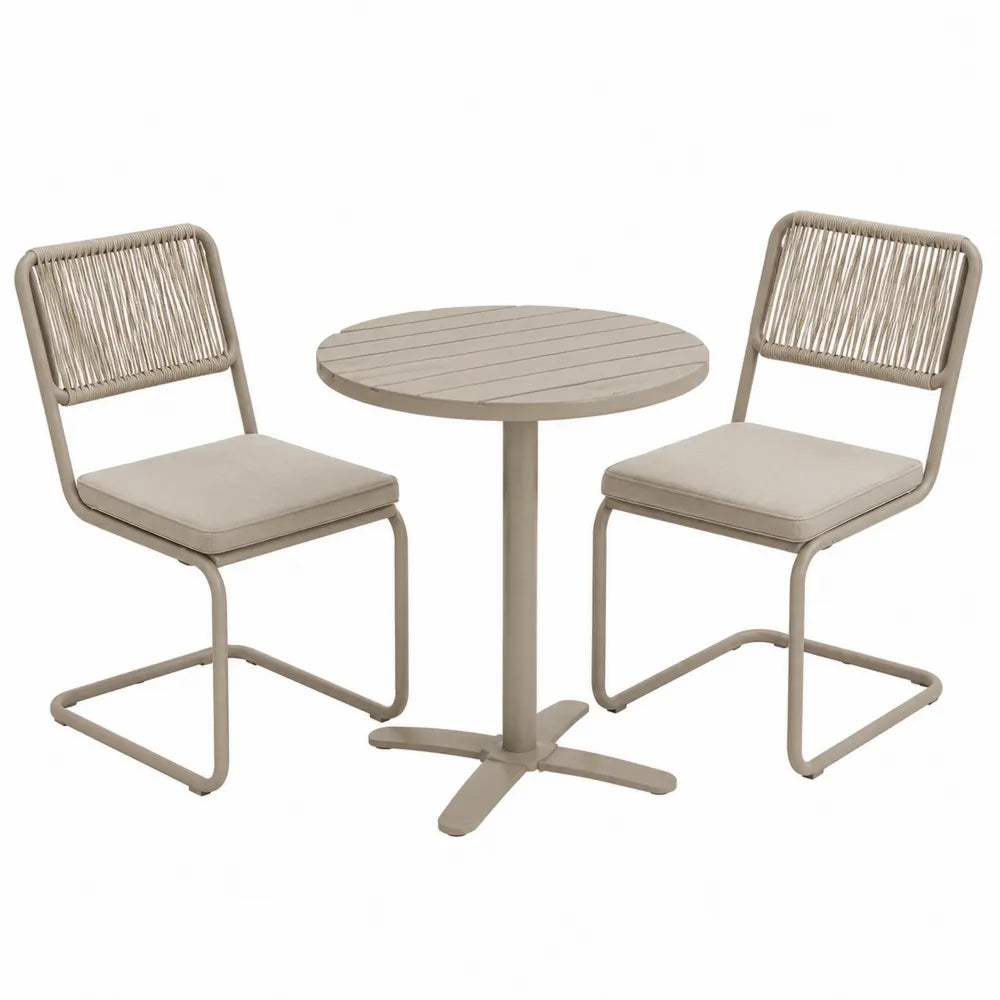 Aluminium Gartenmöbel-Set Runde Tisch mit 2 Stühlen Beige