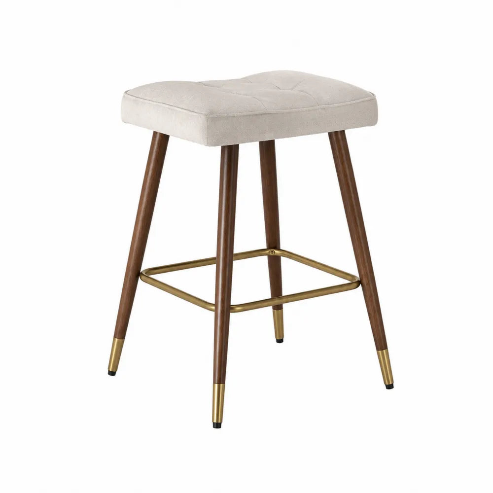 Barhocker mit Polyesterbezug, Walnussholz und Messingdetails