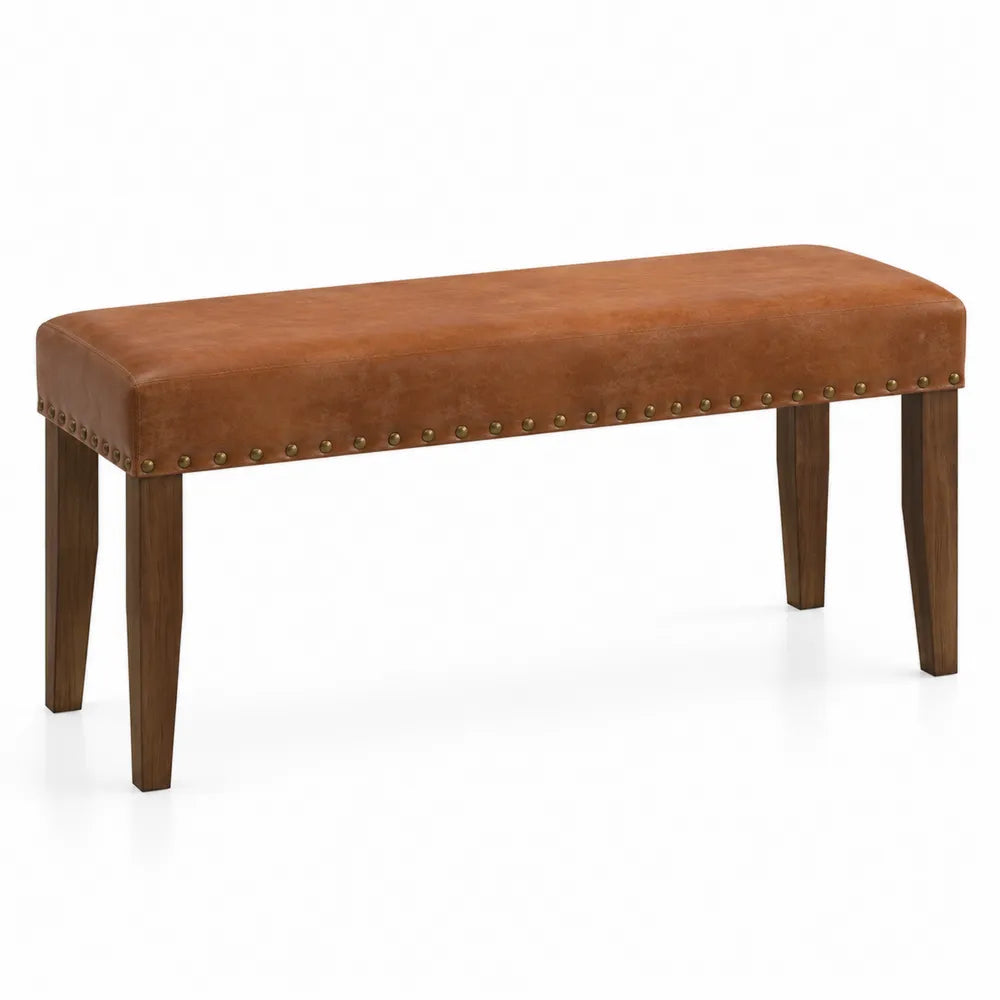 Kunstlederbank Braun mit Holzbeinen 110x40x45 cm