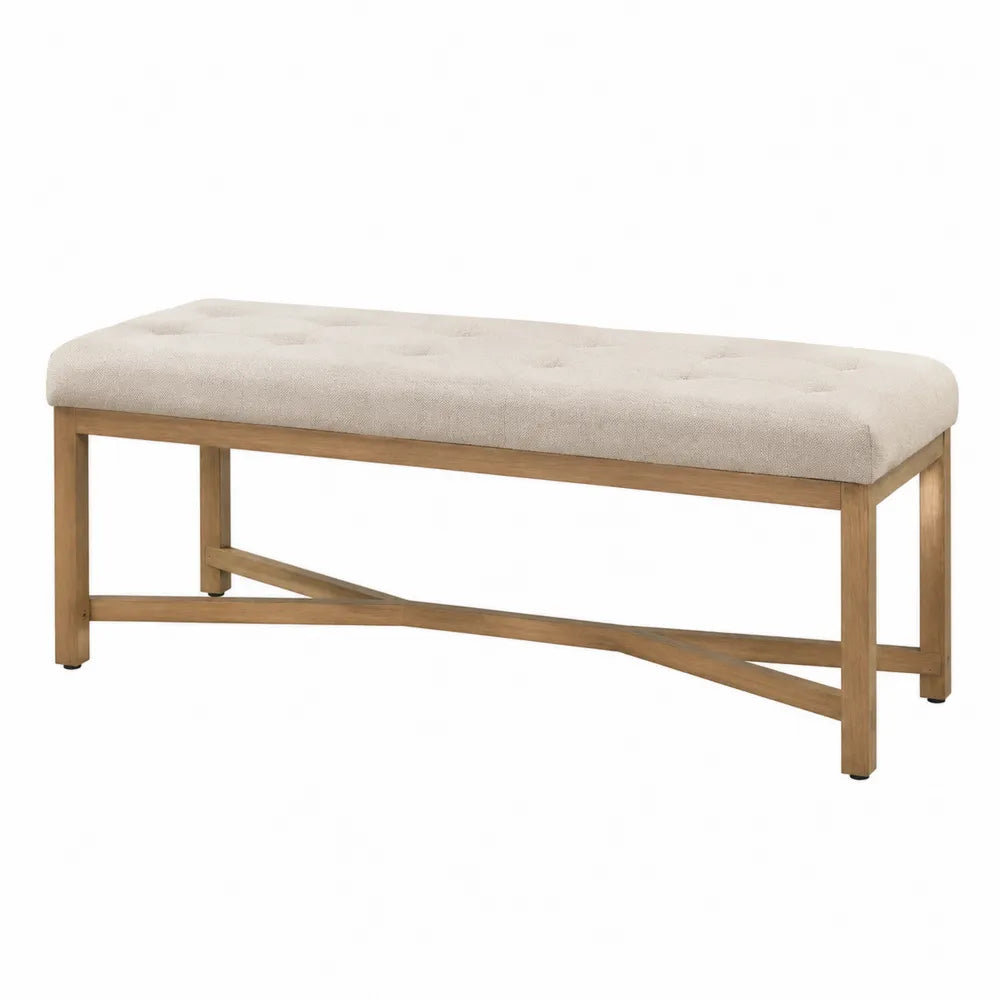 Polsterbank aus Eichenholz mit Polyesterbezug, Beige, 120 cm