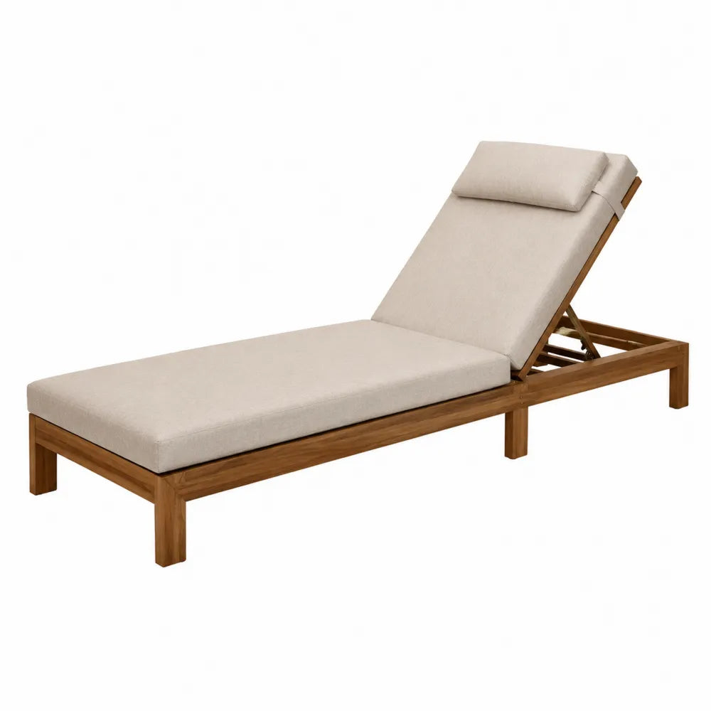 Teakholz Gartenliege mit Polyesterkissen, Beige, 200 cm