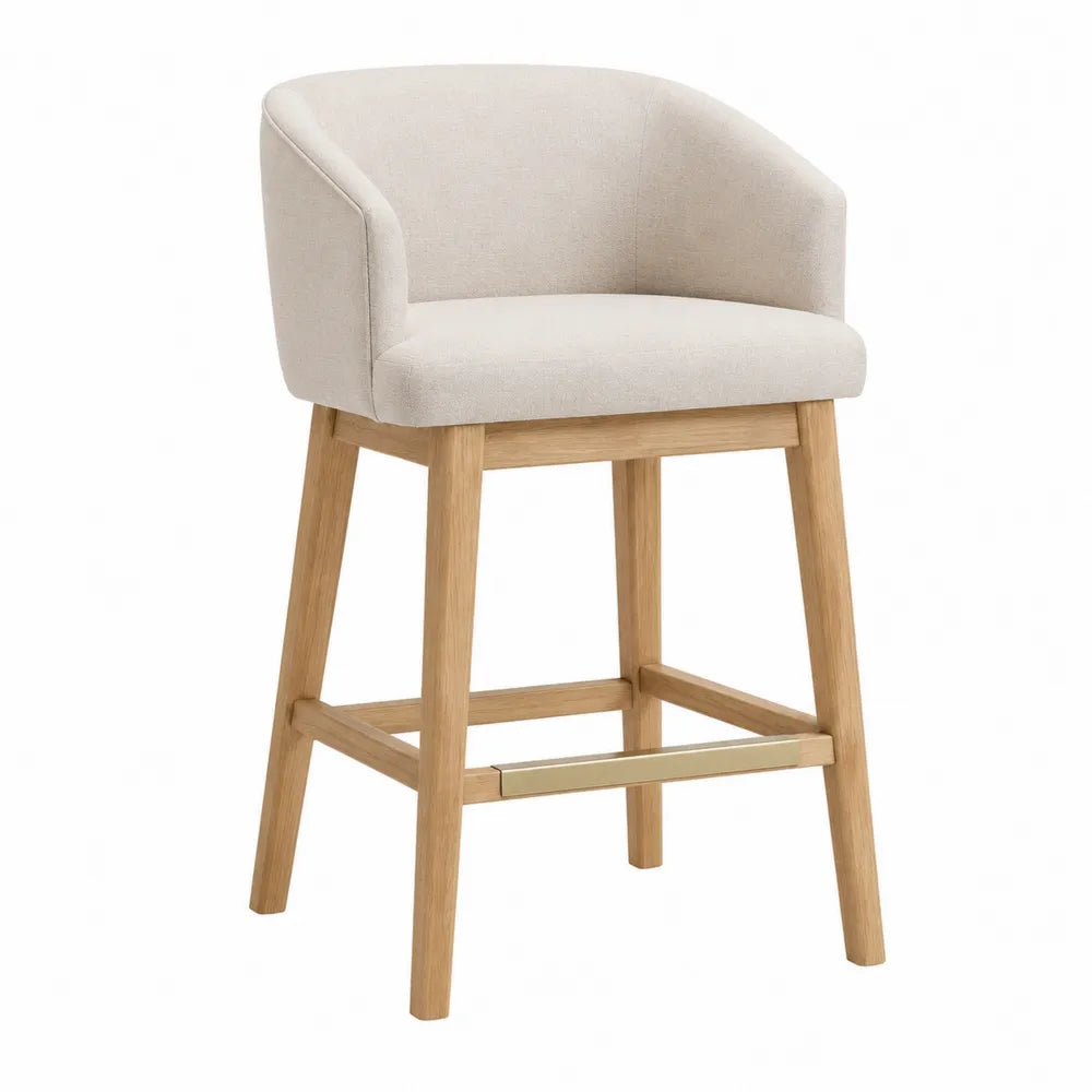 Barhocker mit Polyesterstoff und Eichenrahmen in Beige