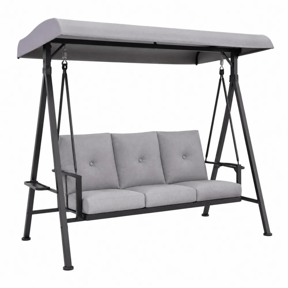 Metallschaukel mit Polyesterkissen und Dach Grau 210x120x164cm