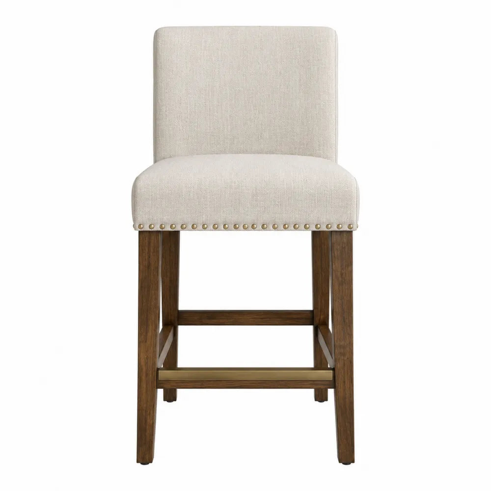 Barhocker aus Leinen mit Holzgestell Beige