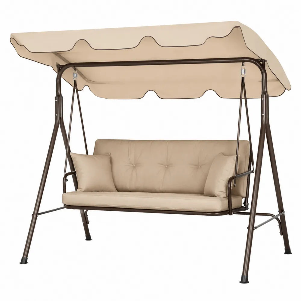 Gartenschaukel mit Stahlrahmen und Polyesterdach Beige 180x120x164 cm