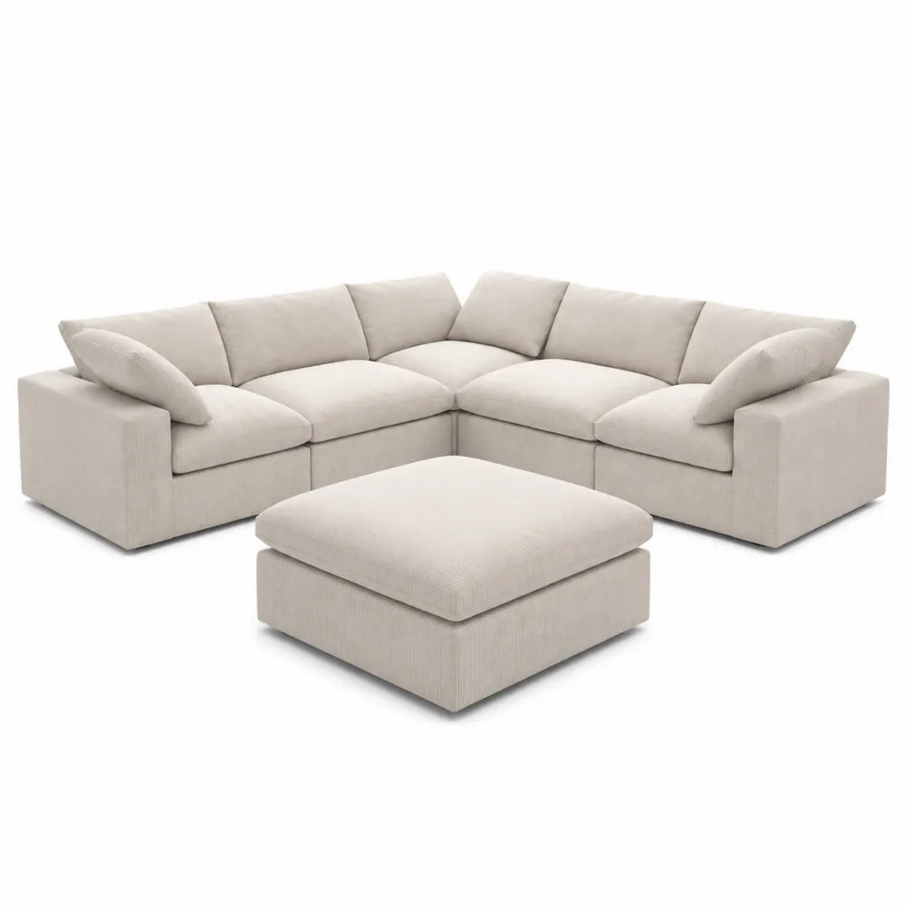Ecksofa Set Beige Kordstoff L-förmig 300x240x90cm