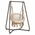 Hängesessel Set Stahlrahmen Beige Rattan Polyesterkissen