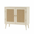 Holz-Sideboard mit Rattangeflecht Türen 80x40x90cm Beige