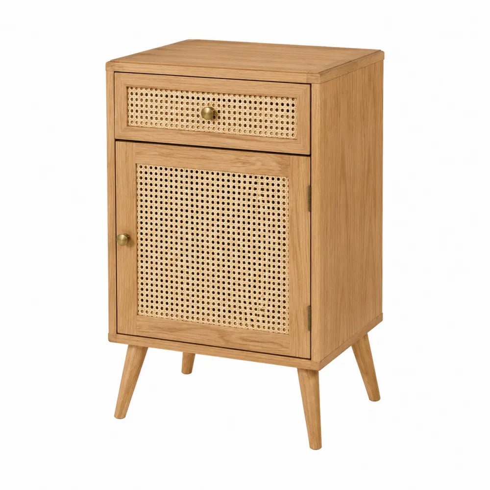 Schrank aus Eichenholz mit Rattanfront
