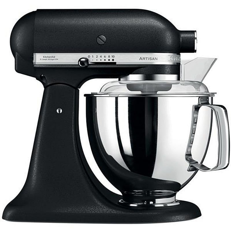 KitchenAid Küchenmaschine Artisan 5KSM175PSEBK 4,8 L in Gusseisen Schwarz mit Zubehör, 300 Watt Leistung, Maße H x B x T : 37 x 24 x 36 cm