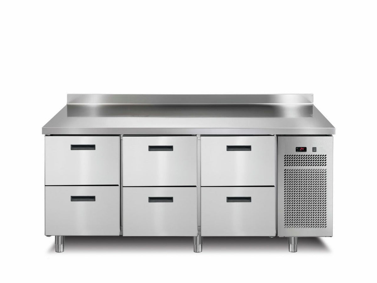 Kühltisch Tiefkühltisch 6 Schubladen mit 50 mm Aufkantung, Umluftkühlung