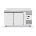Profi Line Edelstahl-Kühltisch 280 l mit zwei Türen, Umluftkühlung und Arbeitsfläche mit Spritzrand
