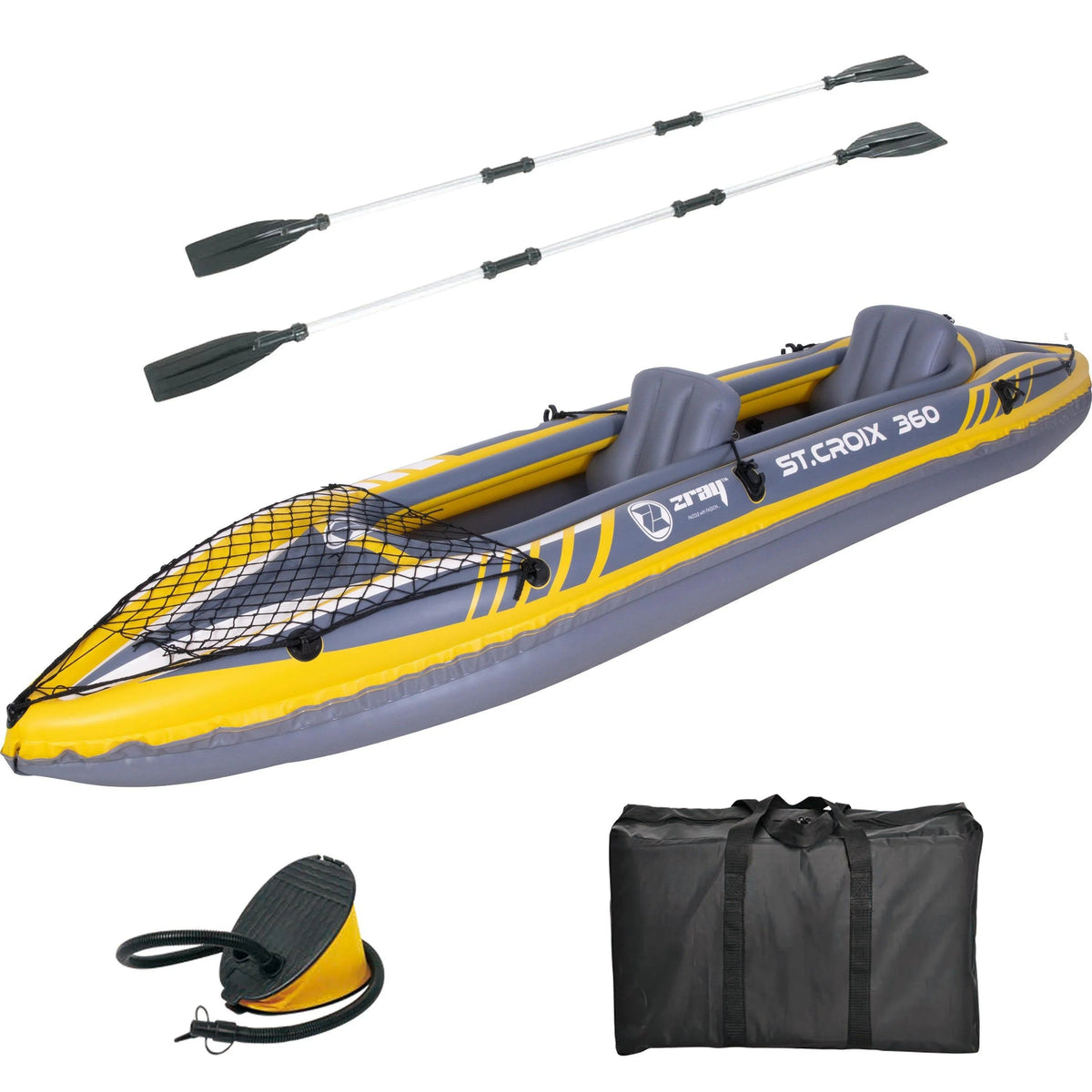 Zray Kajak aufblasbares ST.CROIX 360 für 2 Personen 350x78x52cm inklusive Pumpe, Paddel und Tragetasche, Maße: 350 × 78 cm