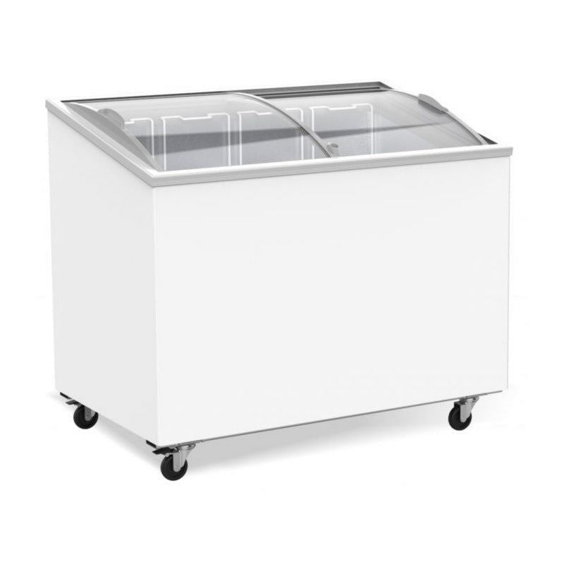 Gefriertruhe Tiefkühltruhe mit Glasdeckel statisch & fahrbar, 1,04 Meter, Weiß, 297 L Volumen, 297 Liter Fassungsvermögen