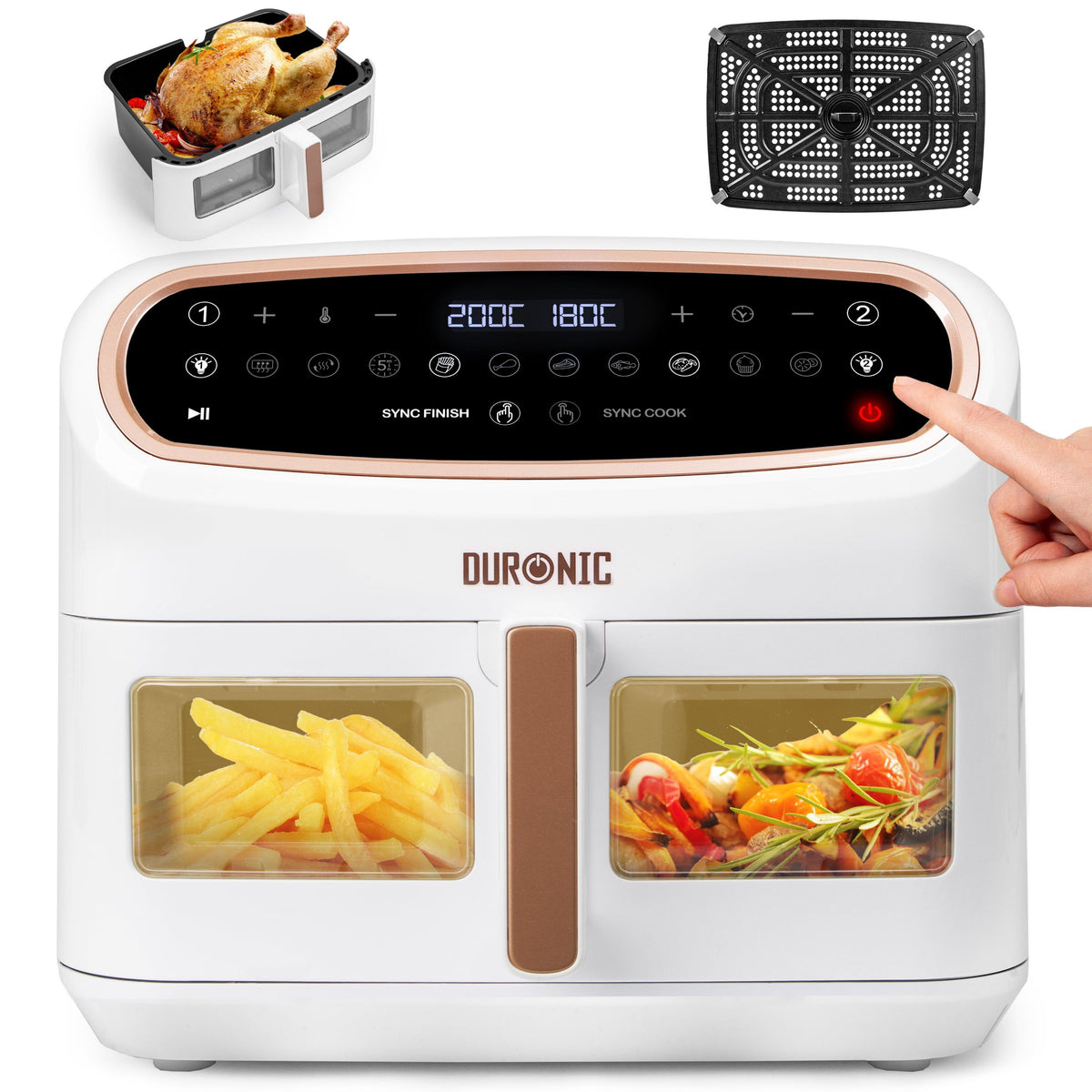 Duronic Heißluftfritteuse AF14 WG, XXL Heißluftfriteuse mit 10 Liter für Pommes, Friteuse HLF 10 L Volumen Airfryer, Air Fryer für Rezepte ohne Öl