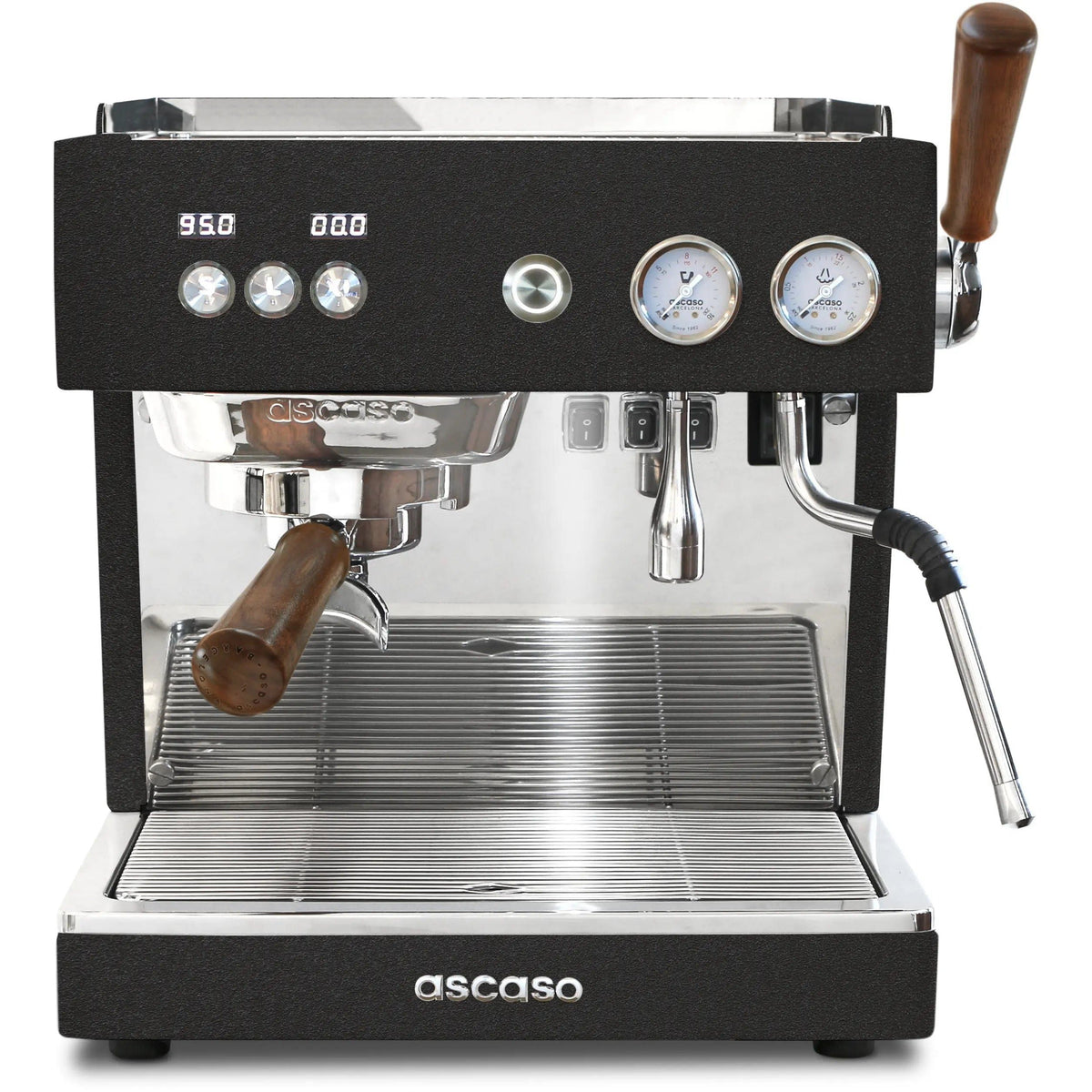 Ascaso Siebträger-Espressomaschine Baby T Zero – Schwarz – Thermoblock und Dampfkessel, PID-Temperaturregelung, Edelstahl