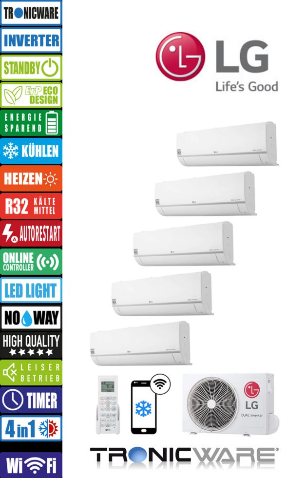 LG Multisplit-Klimaanlage Inverter, Standard Plus, PC12 NSJ + PC09 NSJ + PC09 NSJ + PC09 NSJ + PC09 NSJ + MU5R30 U42