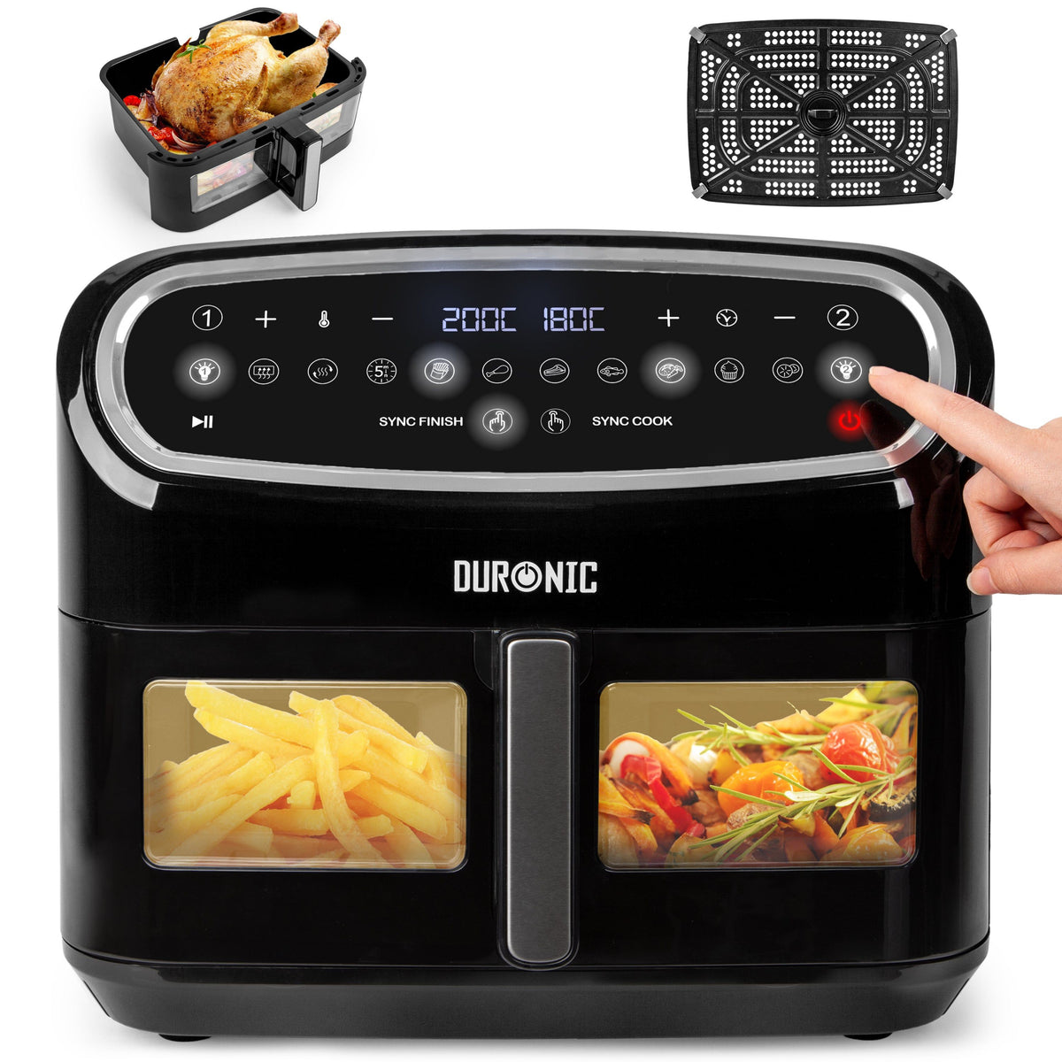 Duronic Heißluftfritteuse AF14 BK, XXL Heißluftfriteuse mit 10 Liter für Pommes, Friteuse HLF 10 L Volumen Airfryer, Air Fryer für Rezepte ohne Öl