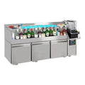 Kühltisch Cocktail-Bar-Kühltisch mit 3 Türen, Edelstahl, Umluftkühlung, automatische Abtauung, 280 Liter Fassungsvermögen