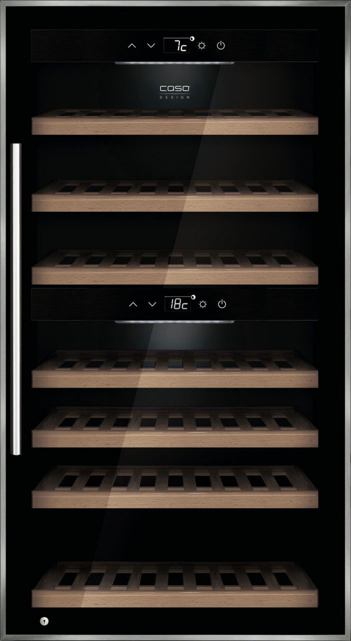 Weinkühlschrank für 66 Flaschen mit zwei Temperaturzonen 5–20 °C, Sensor-Touch-Bedienung und UV-Filterglas