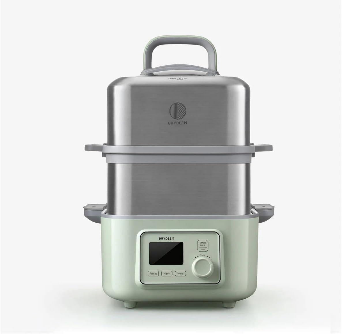 BUYDEEM 6-in-1-Multifunktions-Dampfgarer in Grün mit 10 L Fassungsvermögen, 1500 W und sechs Automatikprogrammen