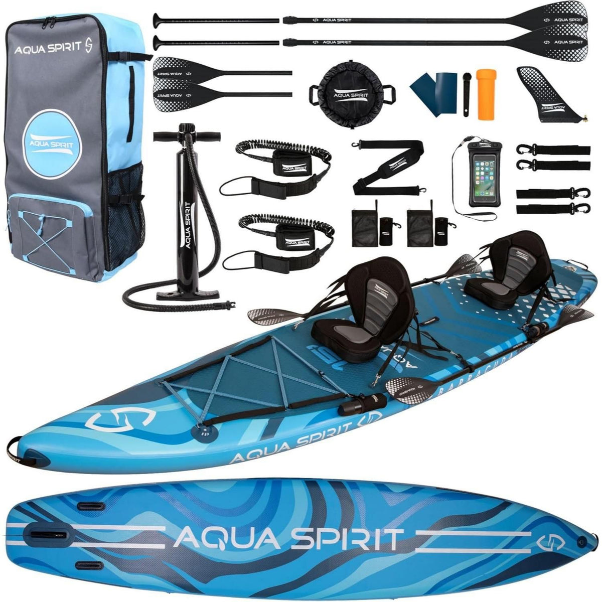 Aqua Spirit Stand-up-Paddle-Board Aufblasbares Stand Up Paddle Board SUP Barracuda Kajak- 320x79x15cm/457x91x15cm, Erwachsene Anfänger/Experten, 150