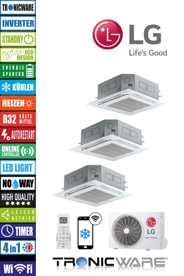 LG Multisplit-Klimaanlage Inverter, 4 – Wege Deckenkassetten, Kassettengeräte, CT09F NR0 + CT09F NR0 + CT09F NR0 + MU3R19 UL0