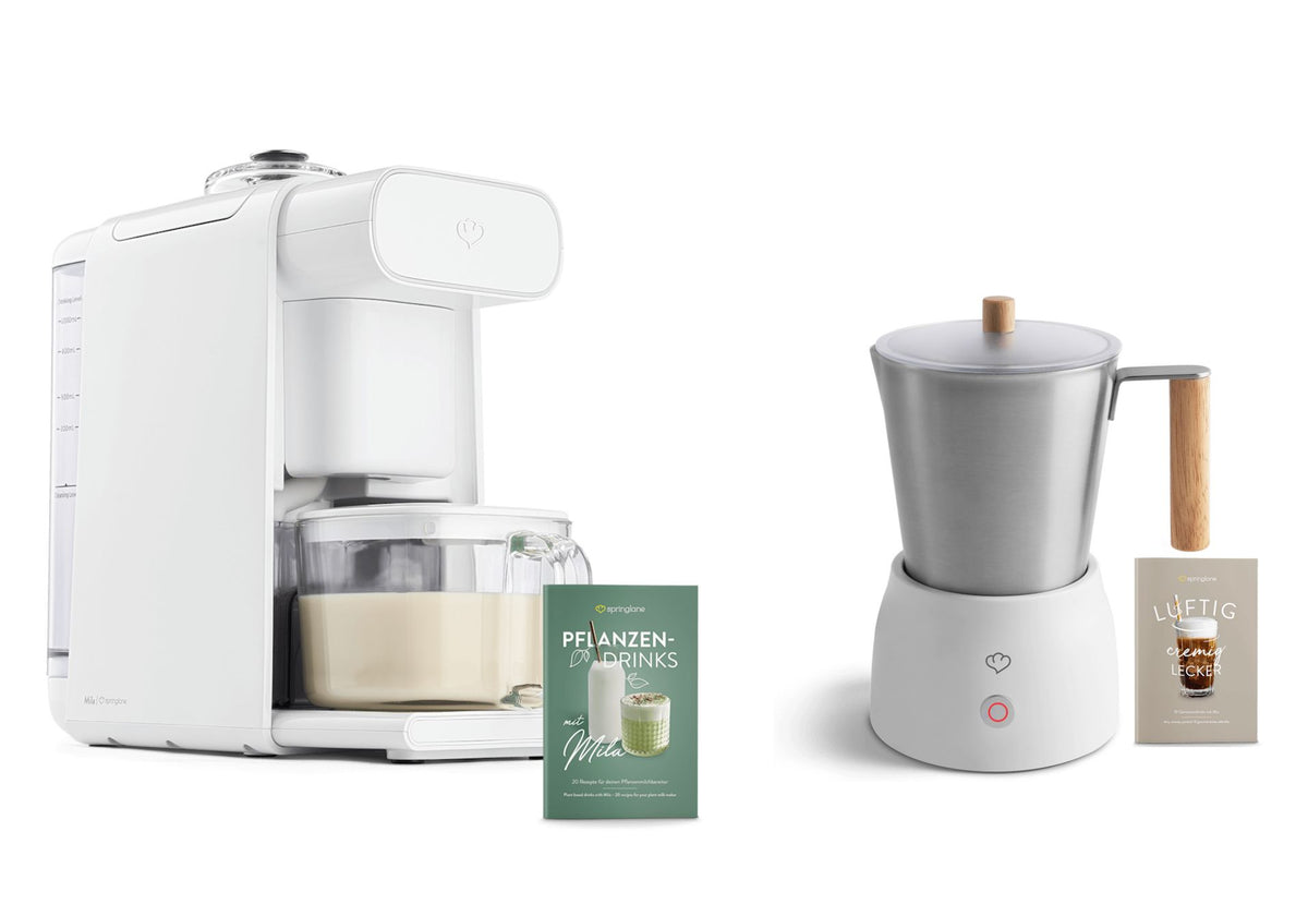 Springlane Milchaufschäumer Pflanzenmilchbereiter Mila Mini 0,6 Liter & Mia, 600 Watt Leistung, Edelstahl