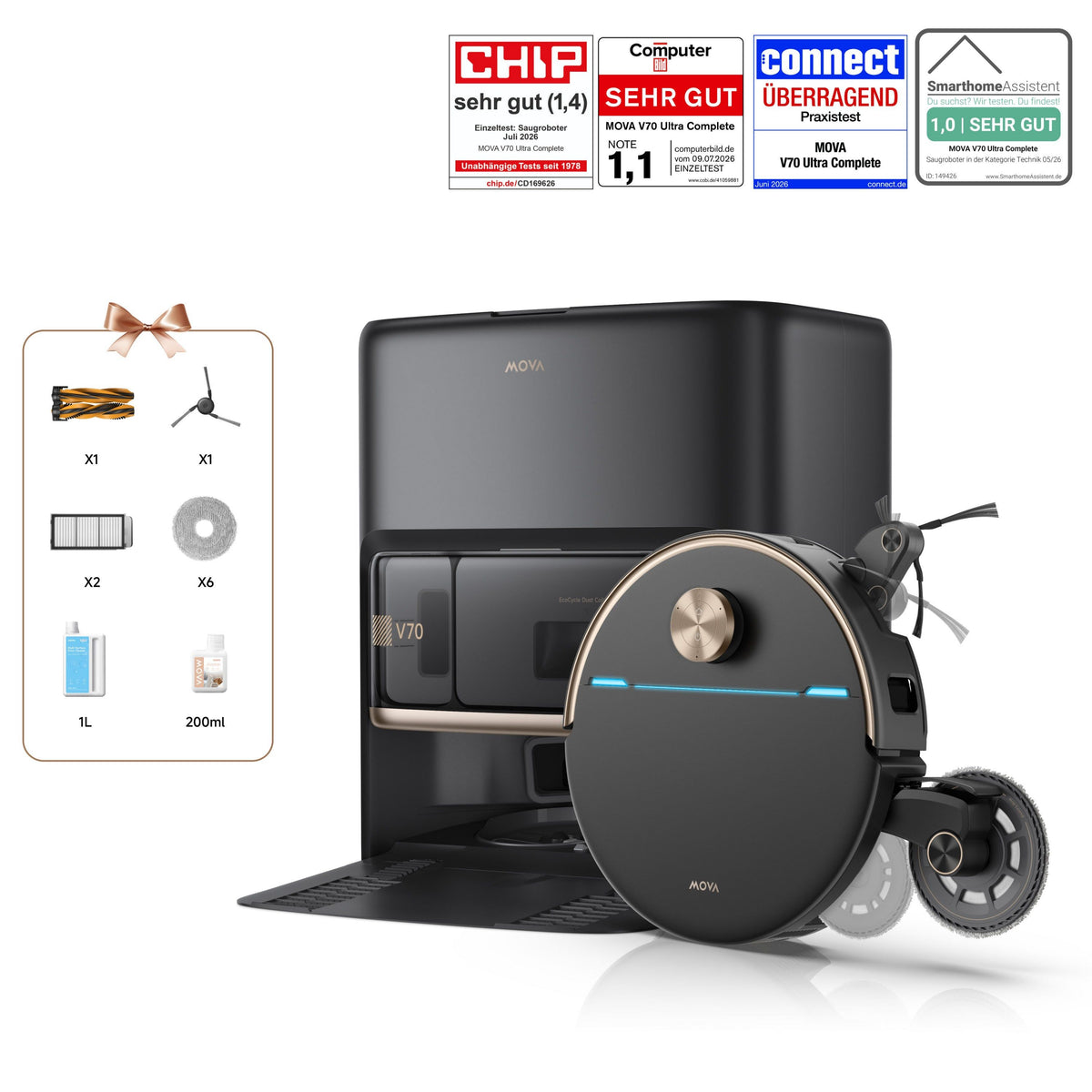 MOVA Saugroboter V70 Ultra Complete X Schwarz, MaxiReach-Technologie