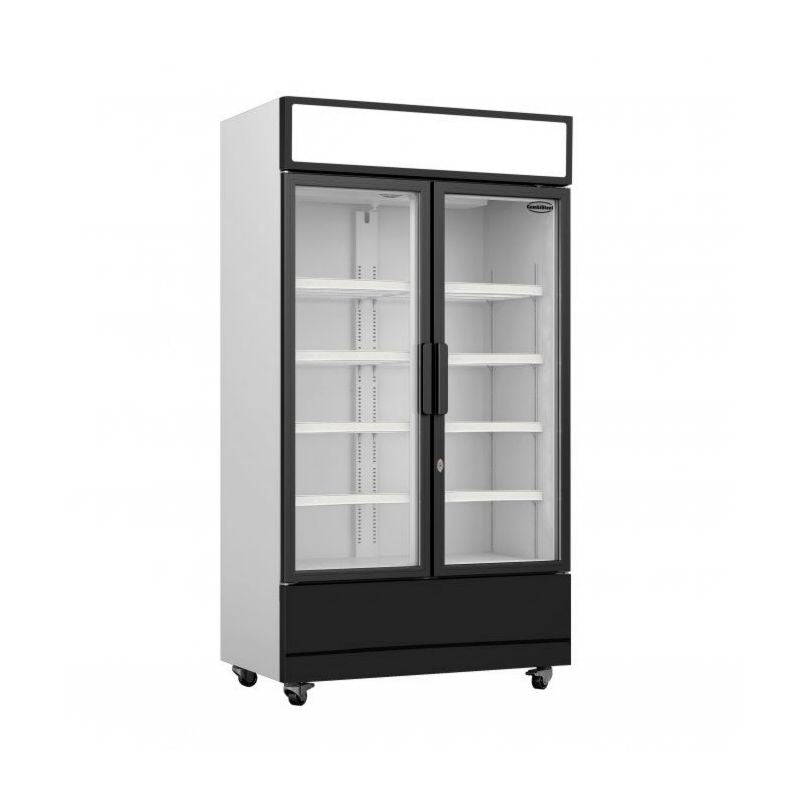 Kühlvitrine Kühlregal mit 2 Glastüren, Weiß, Umluftkühlung, automatische Abtauung, Leistungsstarkes Kühlregal mit 2 Glastüren