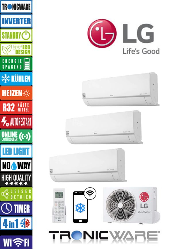 LG Multisplit-Klimaanlage Inverter, Standard Plus, Wandgeräte, PC18SQ NSK + PC12 NSJ + PC09 NSJ + MU4R27 U42