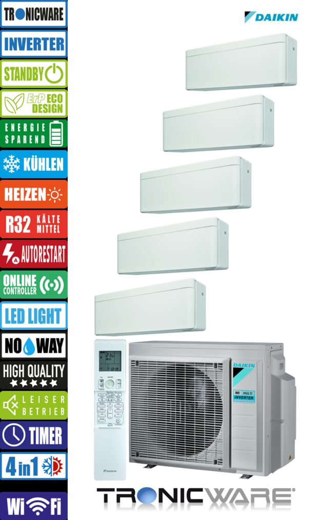 Daikin Stylish Multisplit-Klimaanlage mit 2 × FTXA35AW + 3 × FTXA25AW + 5MXM90A