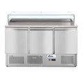 Pizzatisch, mit 3 Türen, 380 Liter, Umluftkühlung, Edelstahl, Abmessungen BxTxH : 1378 × 702 × 1155 mm
