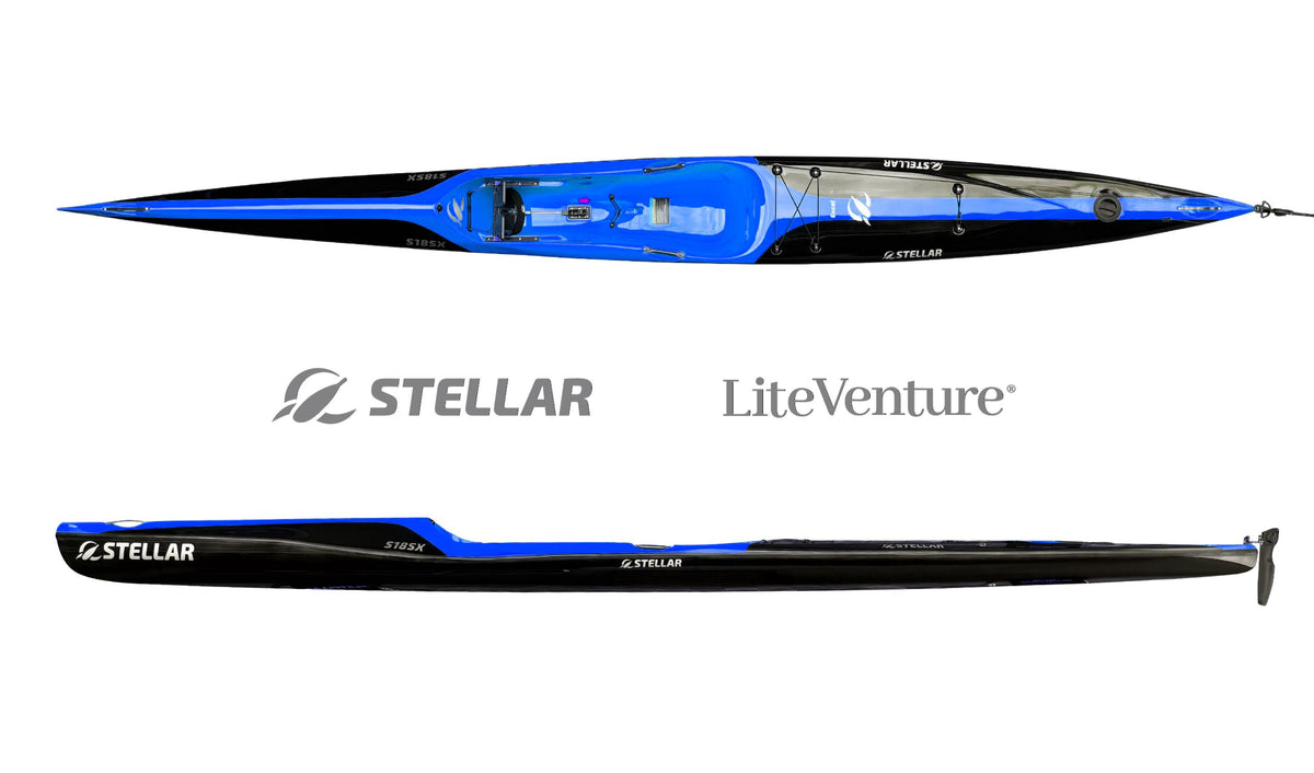STELLAR Lightweight Kajak S18S X-Leichtgewicht für Training-Excel Layup-Schwarz/Blau Steuerflosse