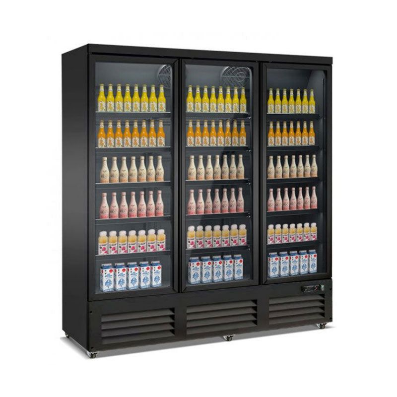 Kühlvitrine Kühlregal mit 3 Glastüren, Schwarz, Umluftkühlung