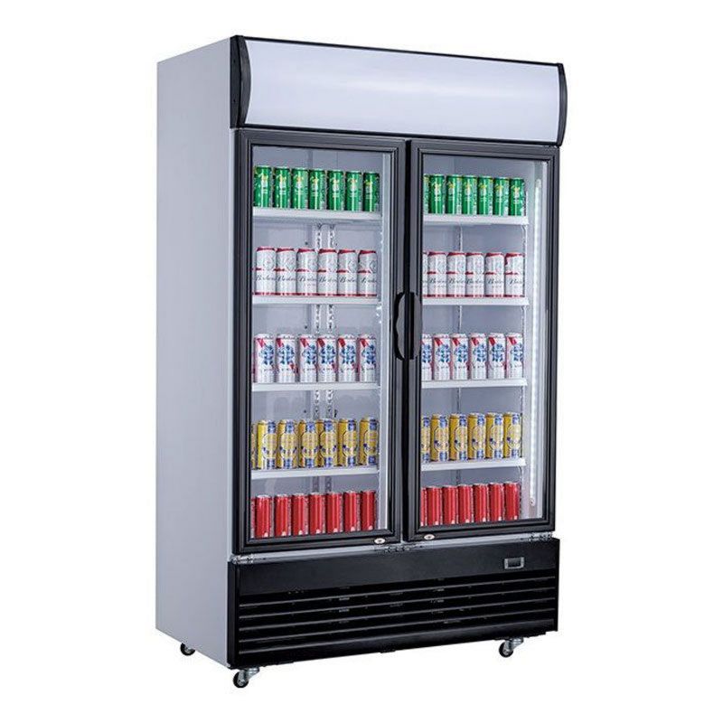 Kühlschrank Kiosk mit 2 Glastüren, Weiß Inhalt 800 Liter, Umluftkühlung, automatische Abtauung, 800 L Volumen