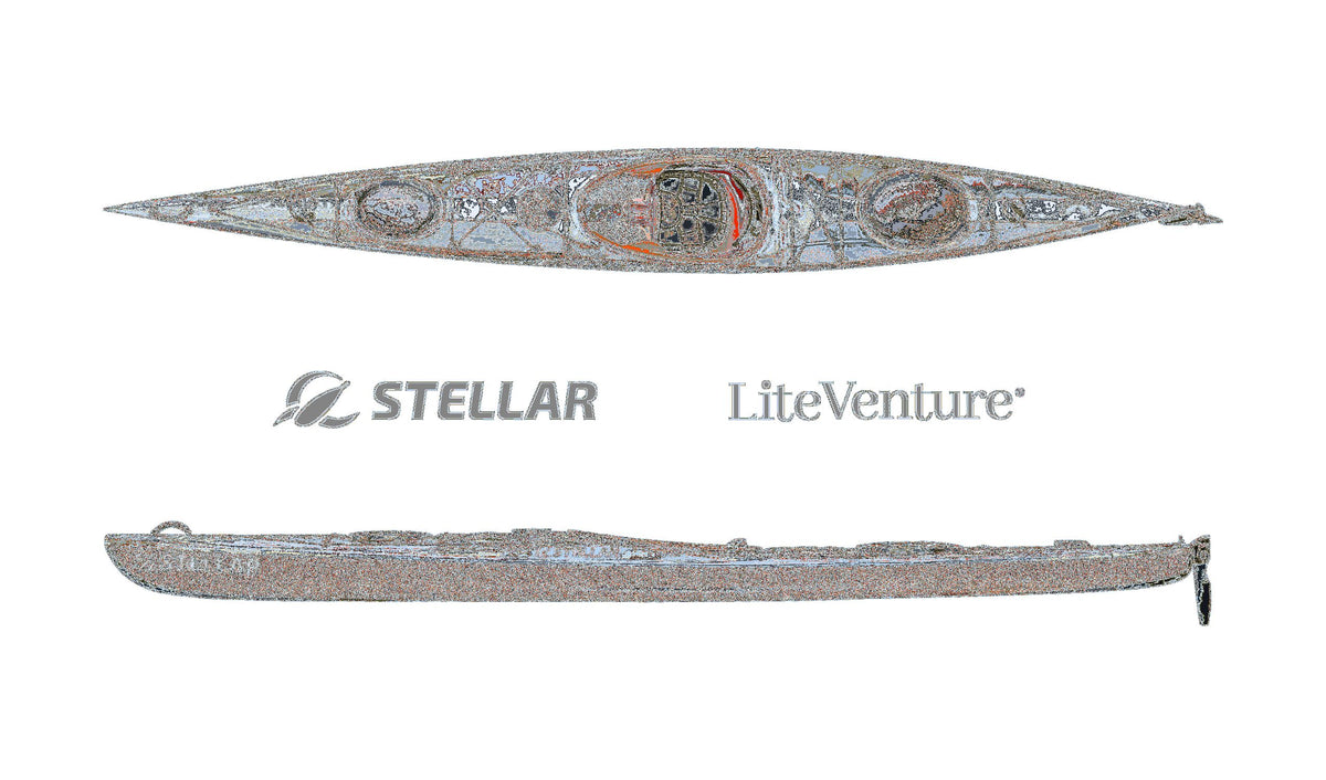 STELLAR S16LV Multisport Kajak in Grau und Weiß mit schwarzem laminiertem Kielstreifen