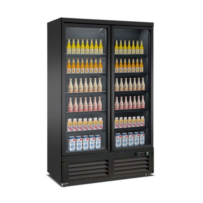 Kühlvitrine Kühlregal mit 2 Glastüren, Schwarz, Umluftkühlung