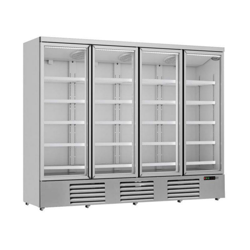 Kühlschrank Getränkekühlschrank mit 4 Glastüren, Silber, 2025 L Volumen