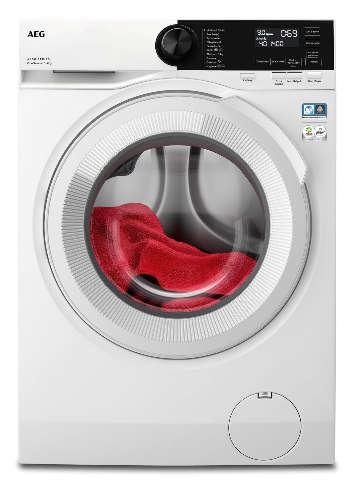 AEG Waschmaschine 9 kg Serie 6000 ProSense Mengenautomatik Leise Leichtbügeln 1400 U/min LR6A65490, Fassungsvermögen: 9 kg