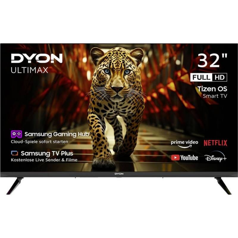 DYON Fernseher Ultimax 32F-TI LED-TV 80 cm Full HD Smart WLAN 3 HDMI 2 USB schwarz, Leistungsaufnahme StandBy 0.5 W, Leistungsaufnahme Ein 27 W