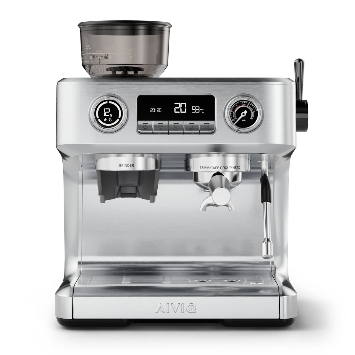 AIVIQ Siebträger-Espressomaschine Aspire Advanced – mit Kaffeemühle – AME-521S Rostfreier Stahl, 2,8L Wassertank