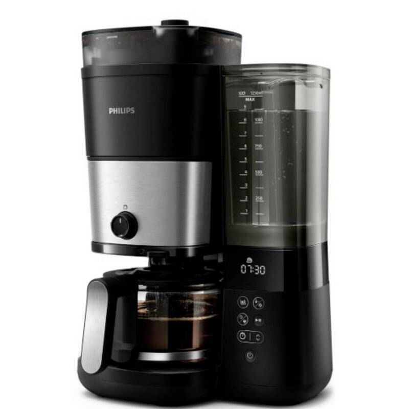 Philips Kaffeemaschine HD7900/01 Schwarz Silber Glaskanne Kaffee Mahlwerk29, Fassungsvermögen Tassen 10