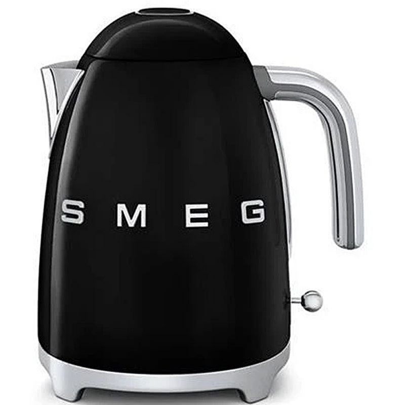 Smeg Wasserkocher KLF03BLEU Schwarz, 1,7 L Fassungsvermögen, 2.400 W Leistung, Edelstahl, Maße H×B×T : 24,8 × 22,3 × 17,1 cm